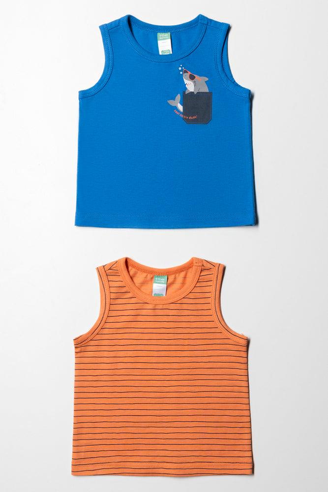 2 Pack Shark Printed Vests Orange And Blue