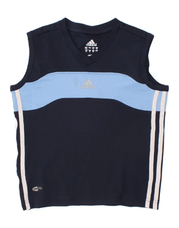 ADIDAS Boys Climacool Vest Top 7-8 Years Navy Blue Colourblock Polyester