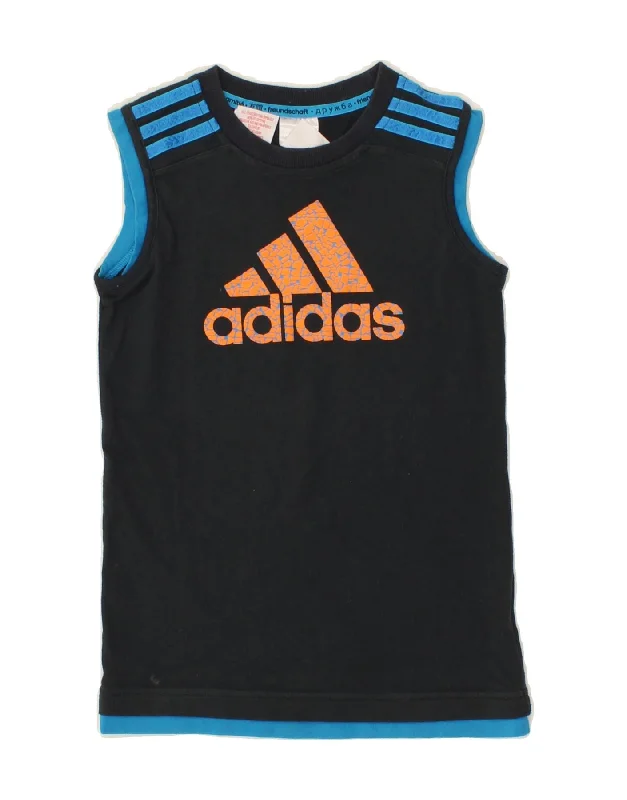 ADIDAS Boys Graphic Vest Top 8-9 Years Navy Blue Cotton