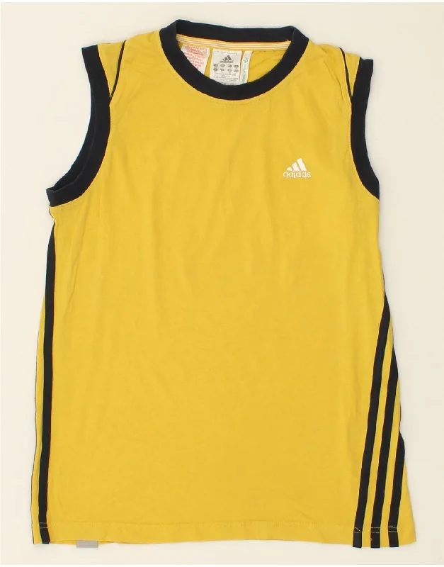 ADIDAS Boys Vest Top 13-14 Years Yellow Cotton