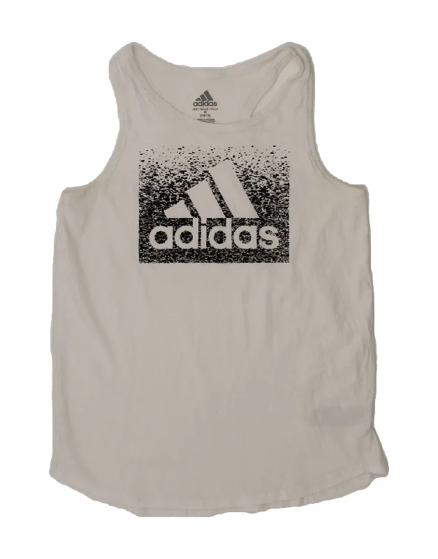 ADIDAS Girls Graphic Vest Top 10-11 Years Medium White Cotton