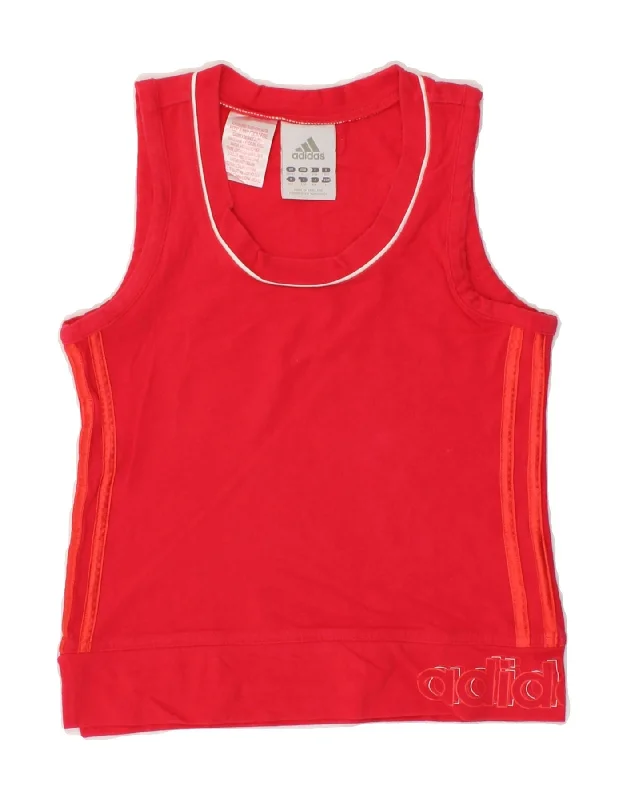 ADIDAS Girls Graphic Vest Top 11-12 Years Red Cotton