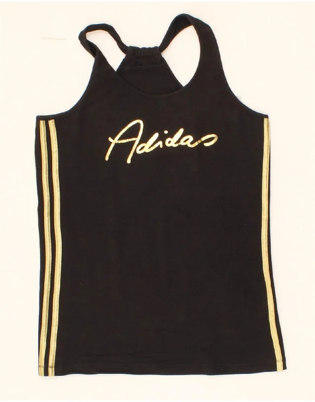 ADIDAS Girls Graphic Vest Top 13-14 Years Black Cotton