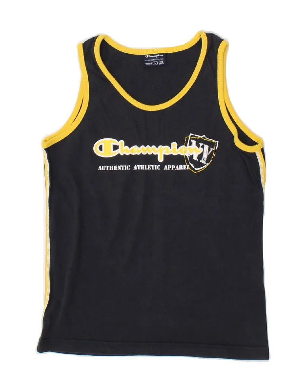 CHAMPION Boys Graphic Vest Top 11-12 Years  Large  Navy Blue Cotton