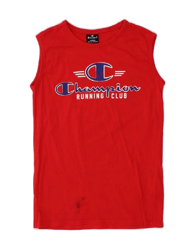 CHAMPION Boys Graphic Vest Top 11-12 Years Large Red Cotton