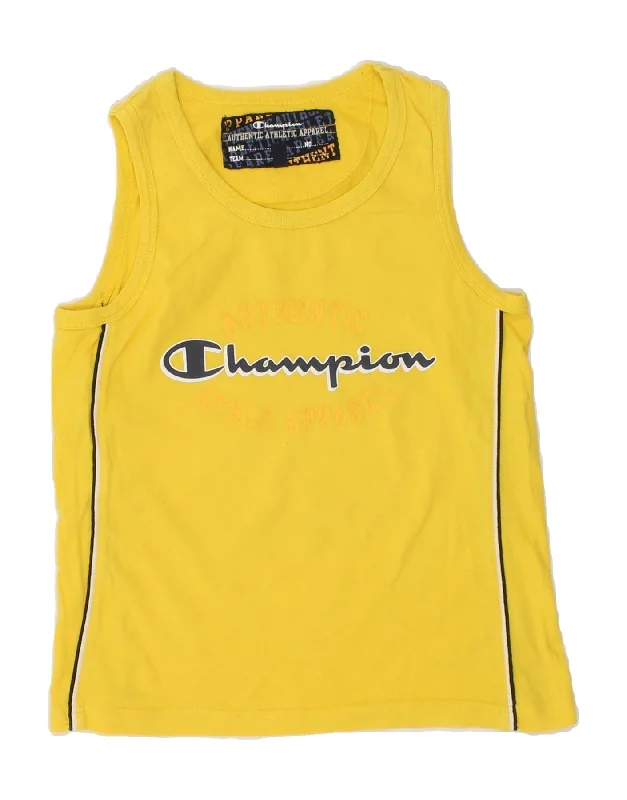 CHAMPION Boys Graphic Vest Top 11-12 Years Large  Yellow Cotton