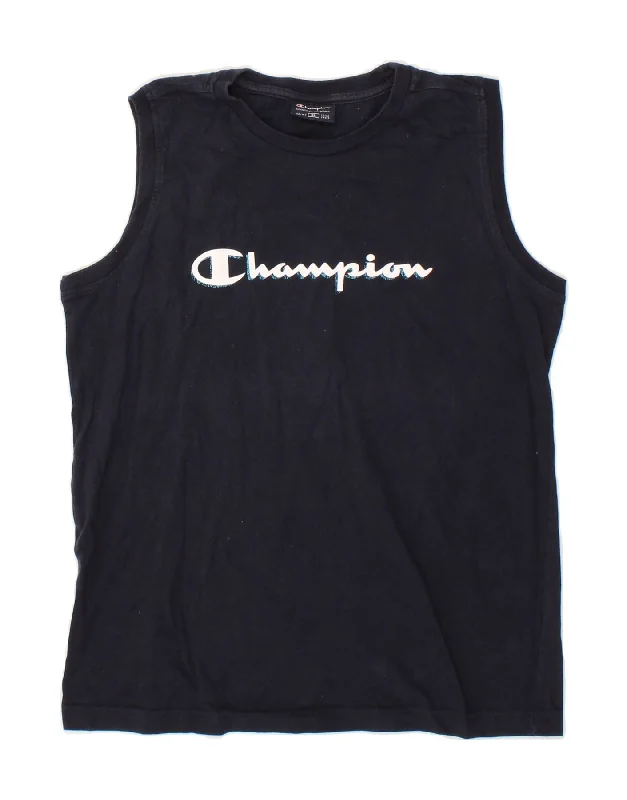 CHAMPION Boys Graphic Vest Top 13-14 Years XL Navy Blue Cotton