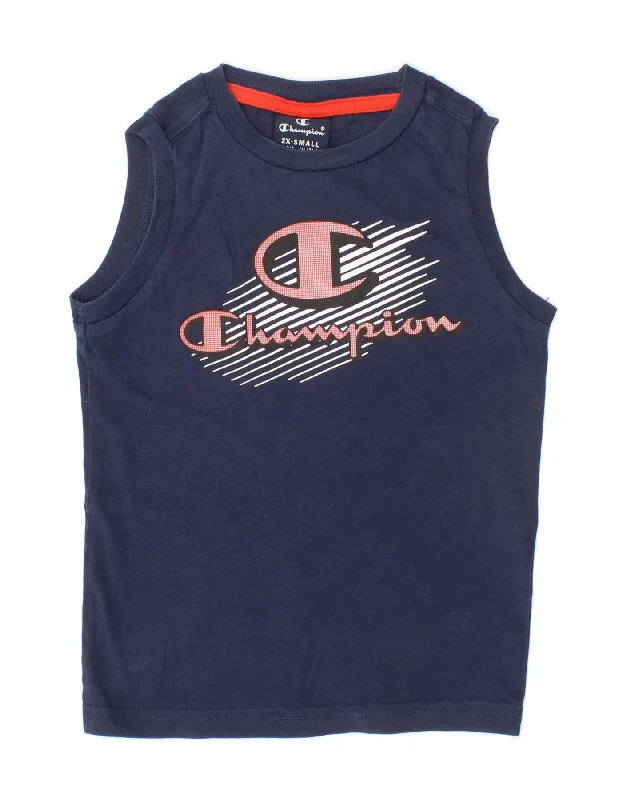 CHAMPION Boys Graphic Vest Top 3-4 Years 2XS Navy Blue Cotton