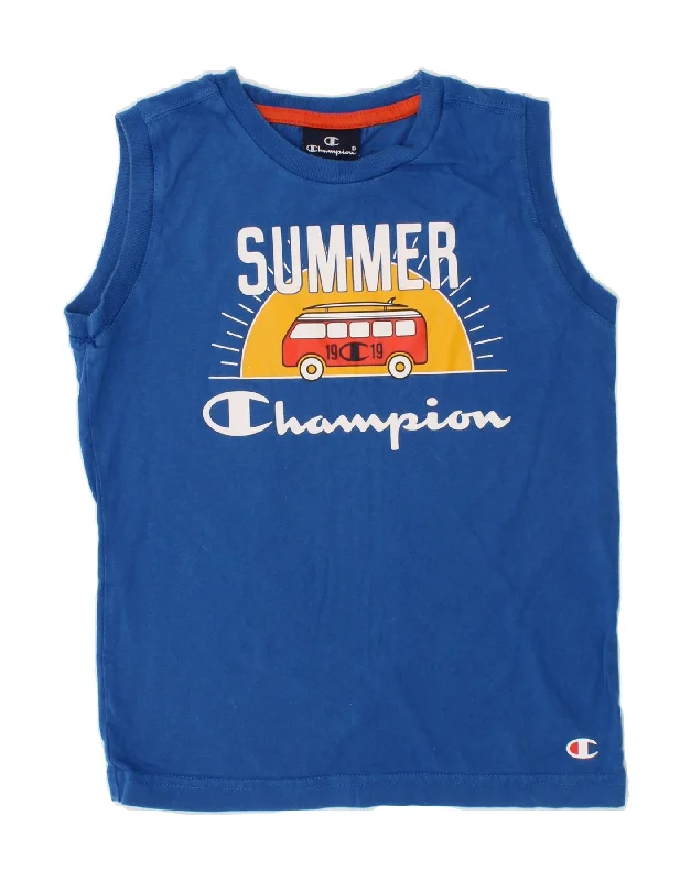 CHAMPION Boys Graphic Vest Top 5-6 Years XS Blue