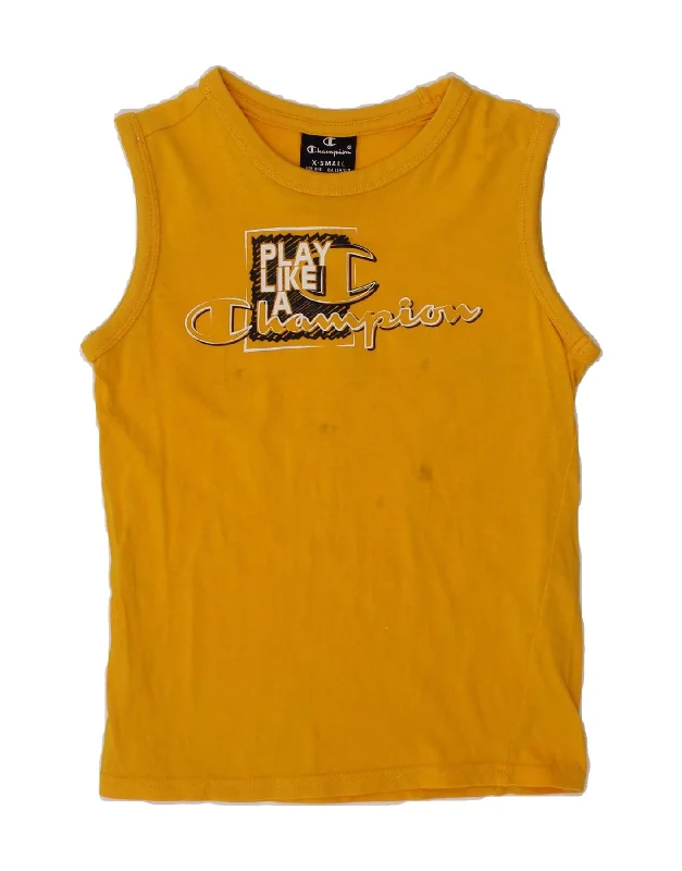 CHAMPION Boys Graphic Vest Top 5-6 Years XS Yellow Cotton