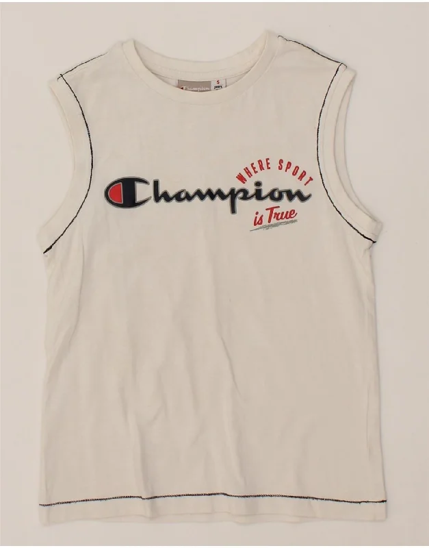 CHAMPION Boys Graphic Vest Top 7-8 Years Small White