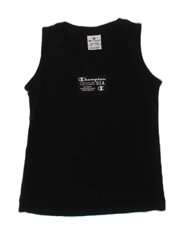 CHAMPION Boys Graphic Vest Top 9-10 Years Medium Black Cotton