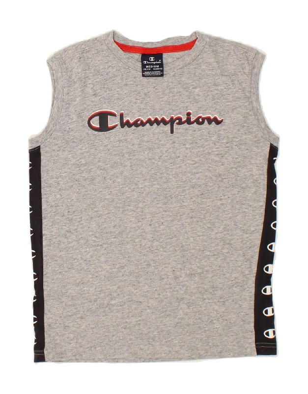 CHAMPION Boys Graphic Vest Top 9-10 Years Medium  Grey Cotton