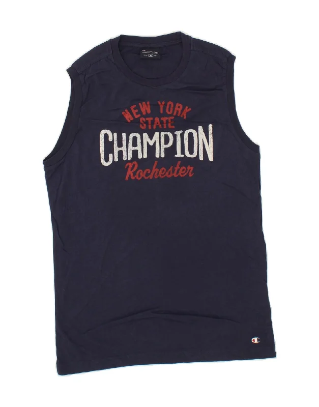 CHAMPION Boys Rochester Graphic Vest Top 9-10 Years Medium Navy Blue