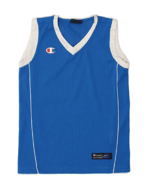 CHAMPION Boys Vest Top 9-10 Years Medium  Blue Polyester