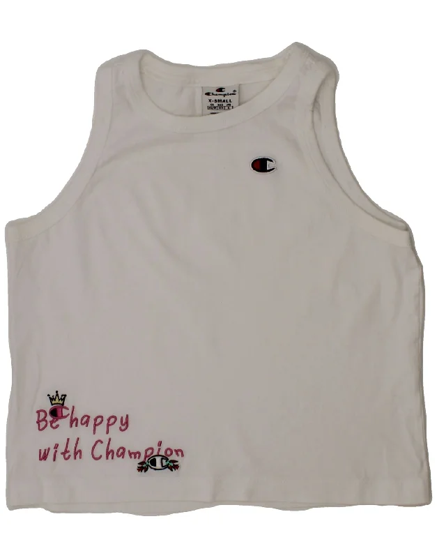 CHAMPION Girls Crop Graphic Vest Top 5-6 Years XS White