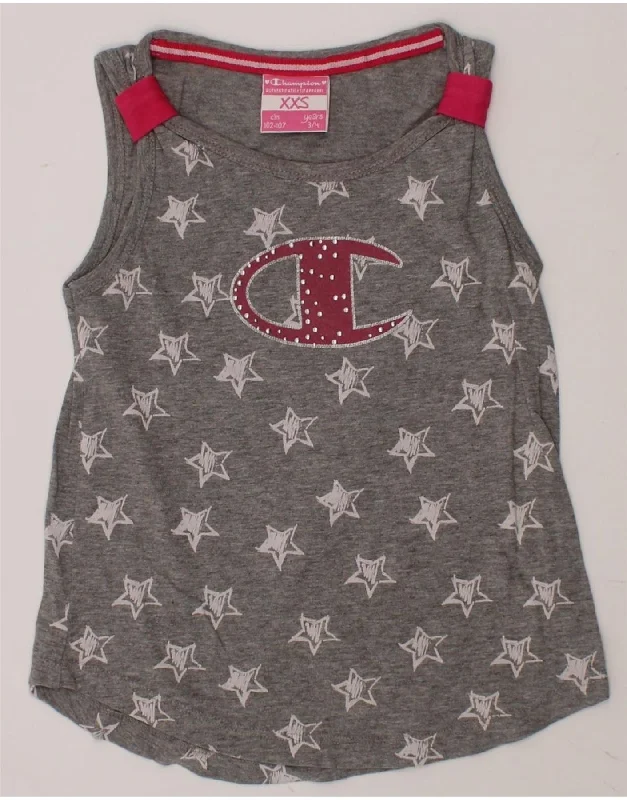 CHAMPION Girls Graphic Vest Top 3-4 Years 2XS Grey Spotted