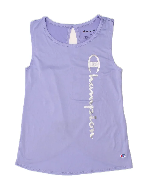 CHAMPION Girls Graphic Vest Top 7-8 Years Purple Polyester