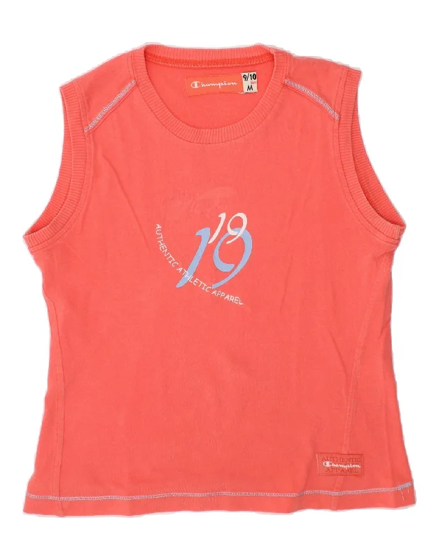 CHAMPION Girls Graphic Vest Top 9-10 Years Medium  Pink Cotton