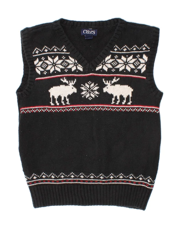 CHAPS Boys Vest Tank Top 6-7 Years Black Fair Isle Cotton Christmas