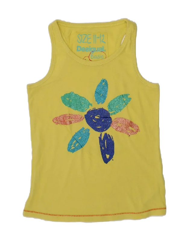 DESIGUAL Girls Graphic Vest Top 11-12 Years Green Cotton