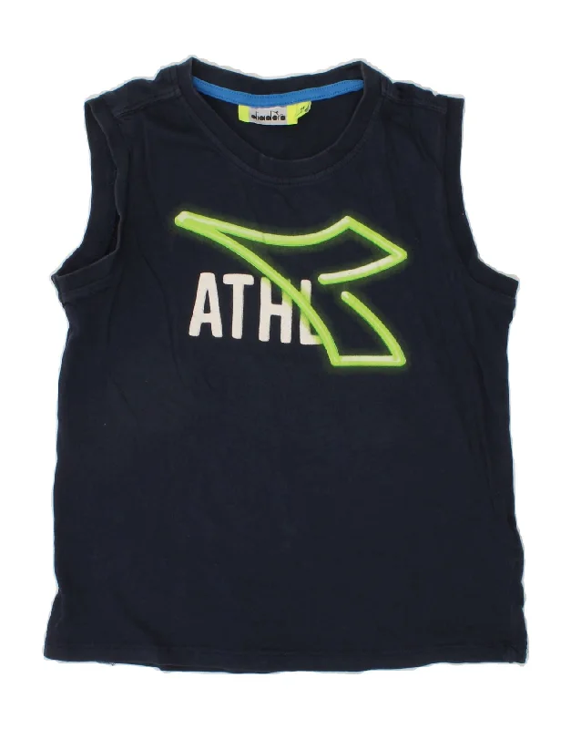 DIADORA Boys Graphic Vest Top 7-8 Years Medium Navy Blue Cotton