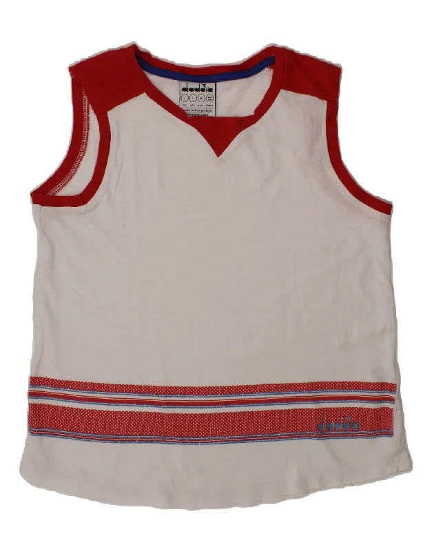 DIADORA Girls Graphic Vest Top 9-10 Years Large White Colourblock Cotton