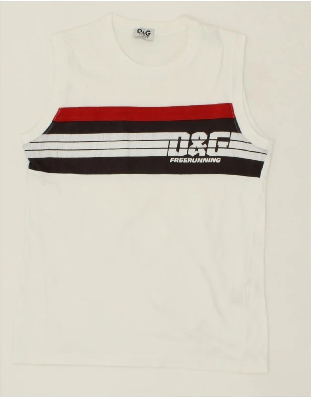 DOLCE & GABBANA Boys Graphic Vest Top 9-10 Years White Striped Cotton