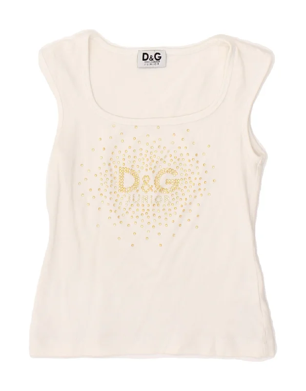 DOLCE & GABBANA Girls Graphic Vest Top 5-6 Years White Cotton