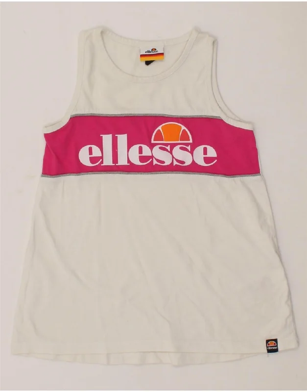 ELLESSE Girls Graphic Vest Top 8-9 Years White Colourblock Cotton