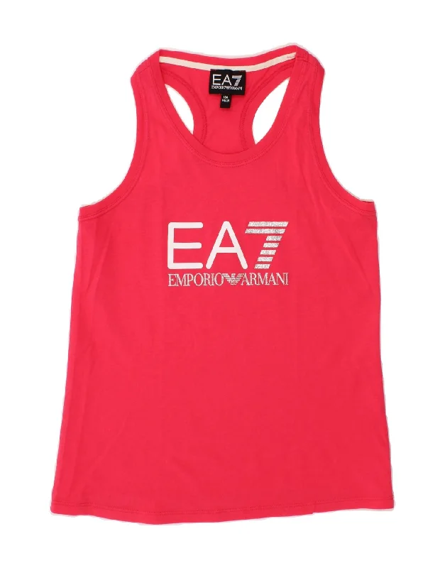 EMPORIO ARMANI Girls Graphic Vest Top 9-10 Years Pink Cotton