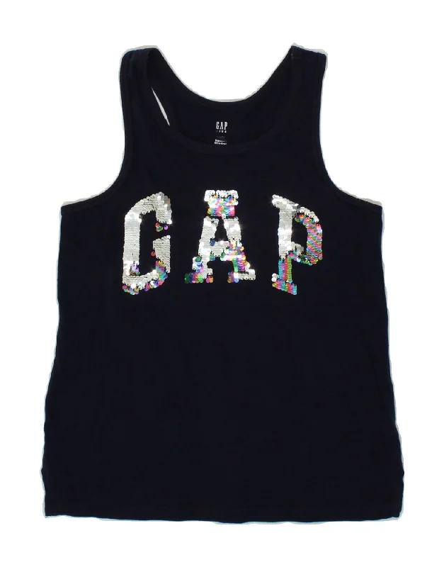 GAP Girls Graphic Vest Top 10-11 Years Large Navy Blue Cotton