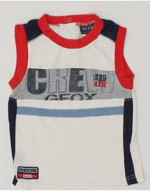 GEOX Boys Graphic Vest Top 2-3 Years White Colourblock Cotton