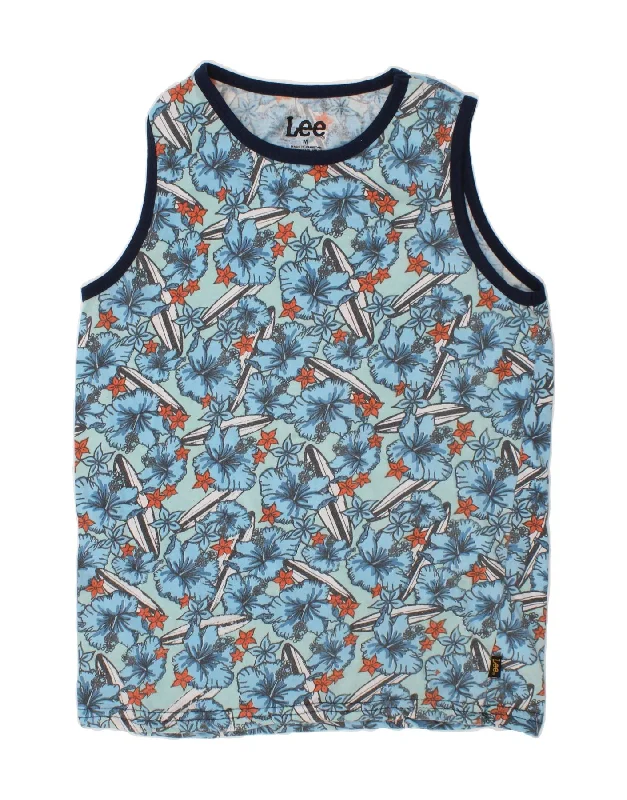 LEE Girls Graphic Vest Top 9-10 Years Medium Blue Floral Cotton