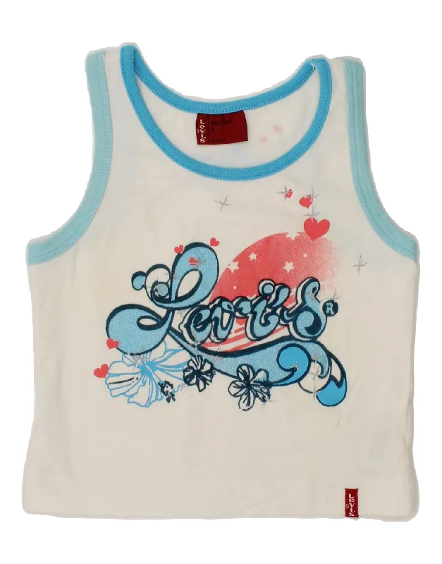 LEVI'S Girls Crop Graphic Vest Top 7-8 Years White Floral Cotton