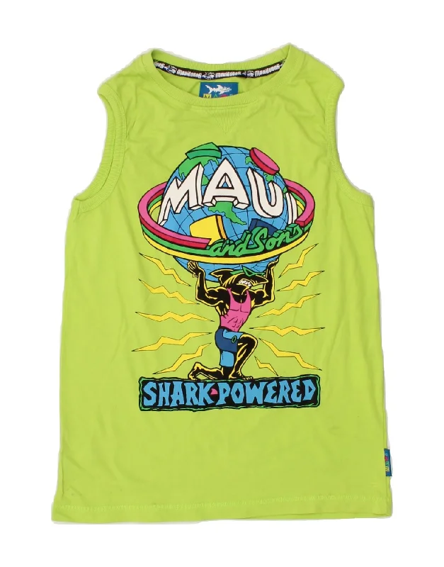 MAUI AND SONS Boys Graphic Vest Top 12-13 Years Green Cotton