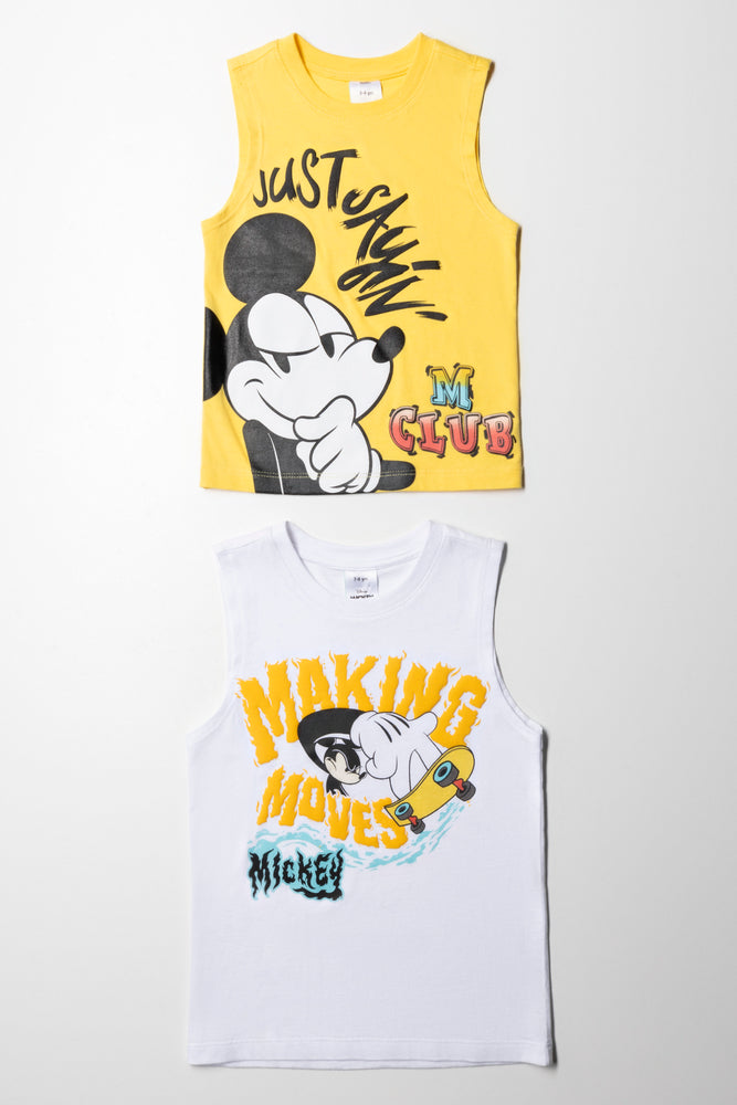 Mickey 2 Pack Vest Yellow & White