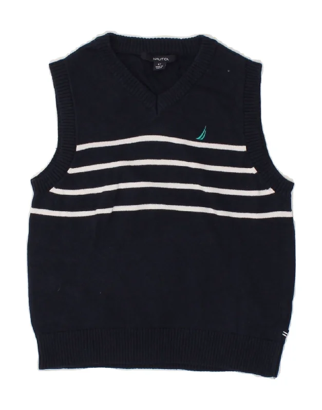 NAUTICA Boys Vest Tank Top 3-4 Years Navy Blue Striped Cotton