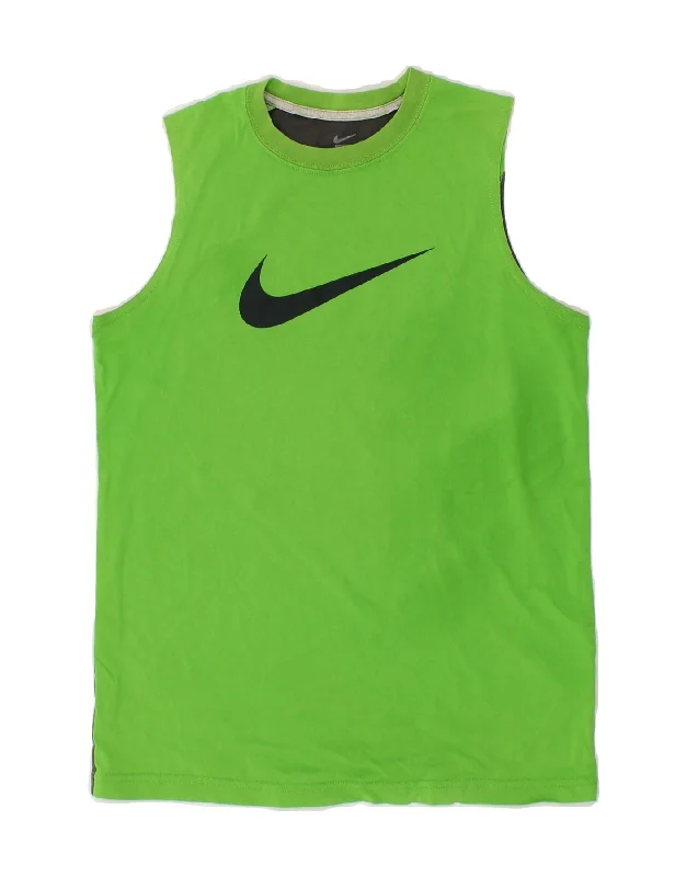 NIKE Boys Graphic Vest Top 12-13 Years Large Green Colourblock Cotton