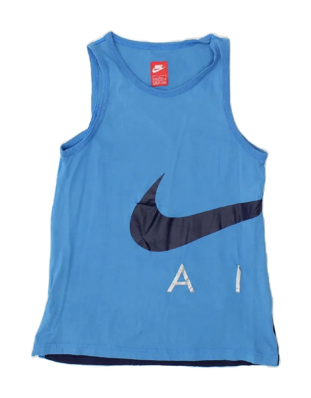 NIKE Boys Graphic Vest Top 13-14 Years Large Blue Colourblock Cotton