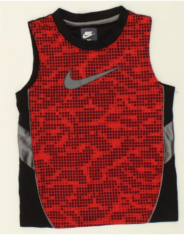 NIKE Boys Graphic Vest Top 5-6 Years Medium Red Colourblock Polyester