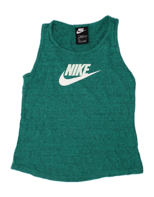 NIKE Boys Slim Fit Graphic Vest Top 12-13 Years Large Green Flecked Cotton