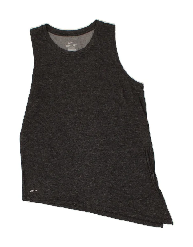 NIKE Girls Dri Fit Asymmetric Vest Top 13-14 Years XL Grey Lyocell