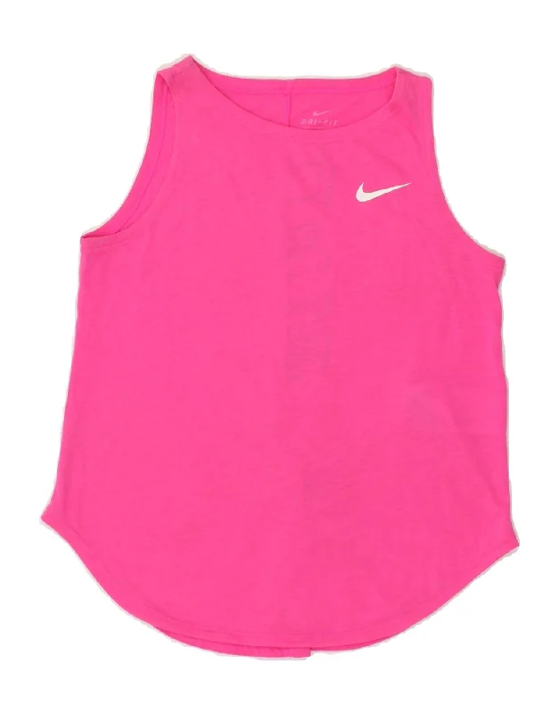 NIKE Girls Dri Fit Graphic Vest Top 12-13 Years Large  Pink Polyester