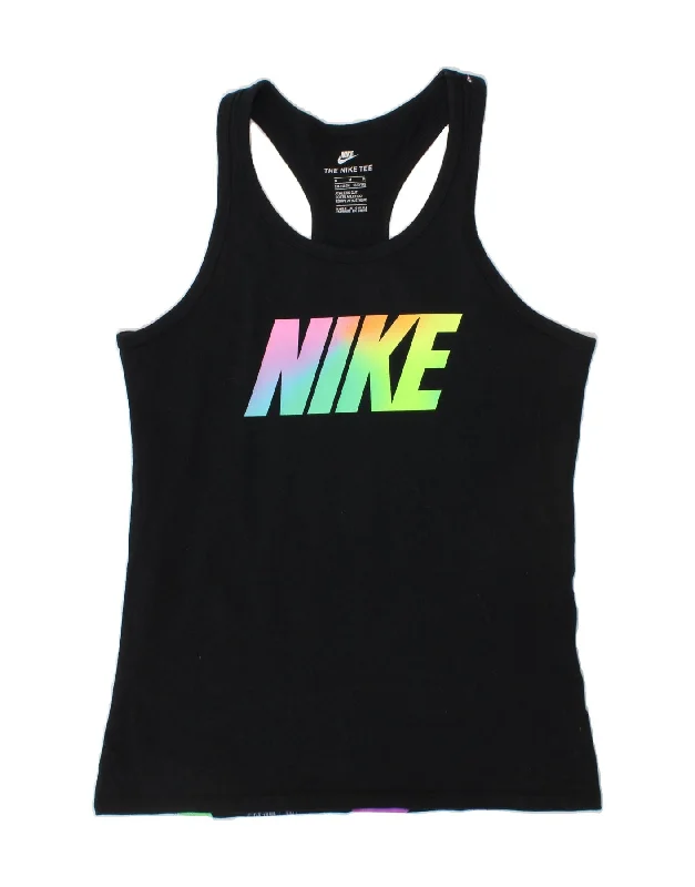 NIKE Girls Graphic Vest Top 10-11 Years Medium Black Spotted Cotton