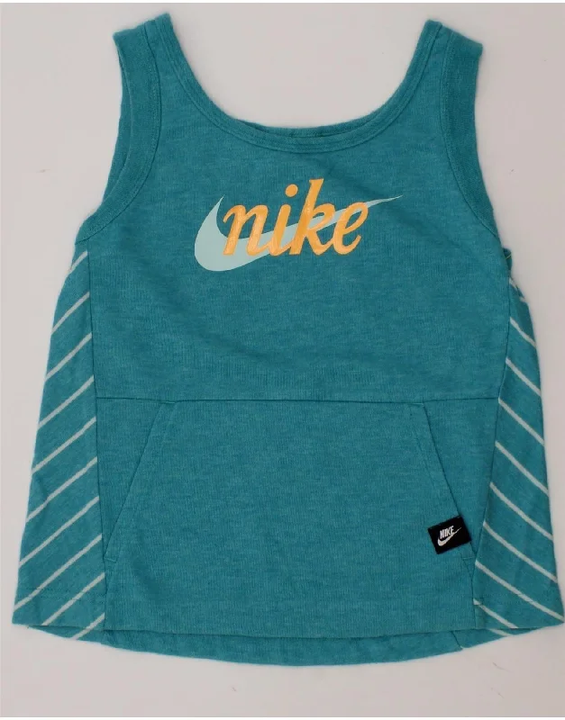 NIKE Girls Graphic Vest Top 8-9 Years Small  Blue Striped Cotton