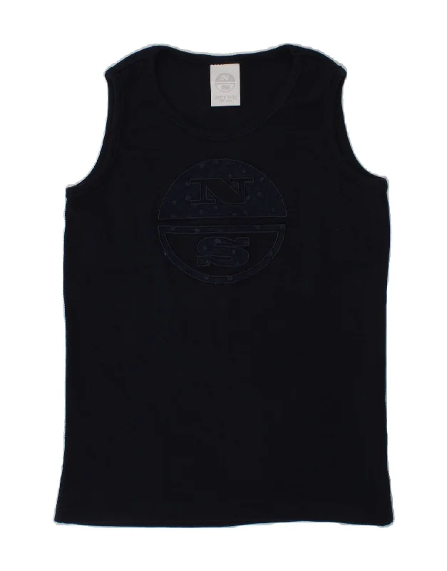 NORTH SAILS Boys Graphic Vest Top 7-8 Years Navy Blue Cotton