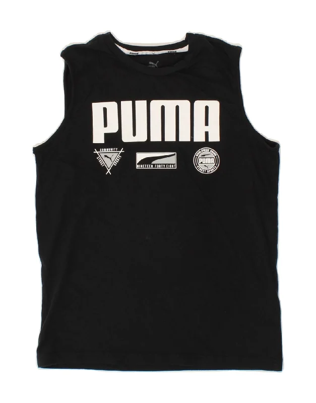 PUMA Boys Graphic Vest Top 11-12 Years Black Cotton