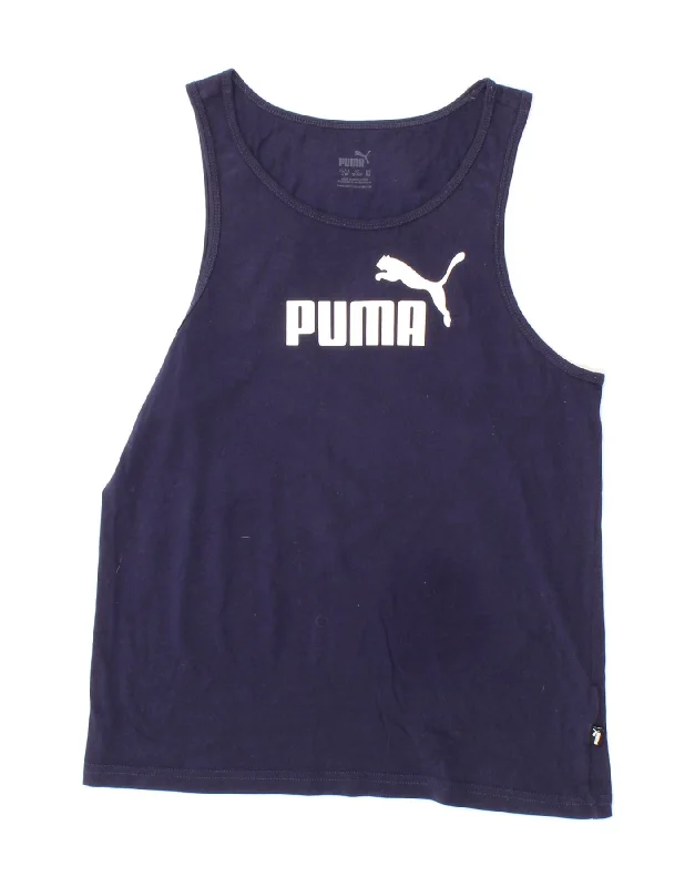 PUMA Boys Graphic Vest Top 13-14 Years Navy Blue Cotton