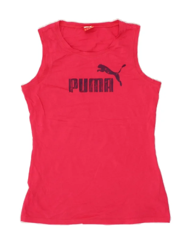 PUMA Girls Graphic Vest Top 13-14 Years Pink Cotton